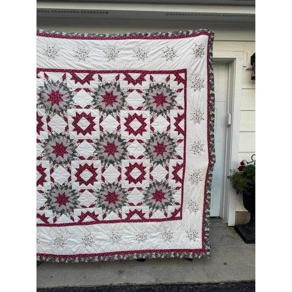 Vintage Americana Star Quilt – Patriotic Red White & Blue Patchwork – Full/Queen